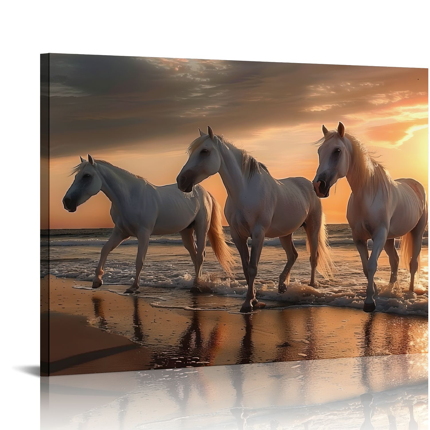 Chilfamy Horses Beach Sunset Canvas Wall Art Print Home Decor Living ...