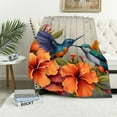 thumbnail image 1 of Chilfamy Hummingbird Flowers Blue Bird Print Throw Blanket Lightweight Soft Blanket for All Seasons 60x80in, 1 of 6