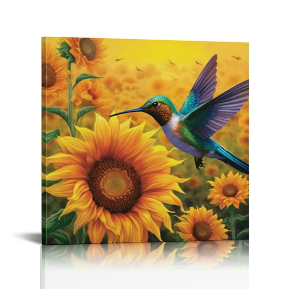Chilfamy Hummingbird Sunflowers Bird Canvas Prints Wall Art Decor 12x12in