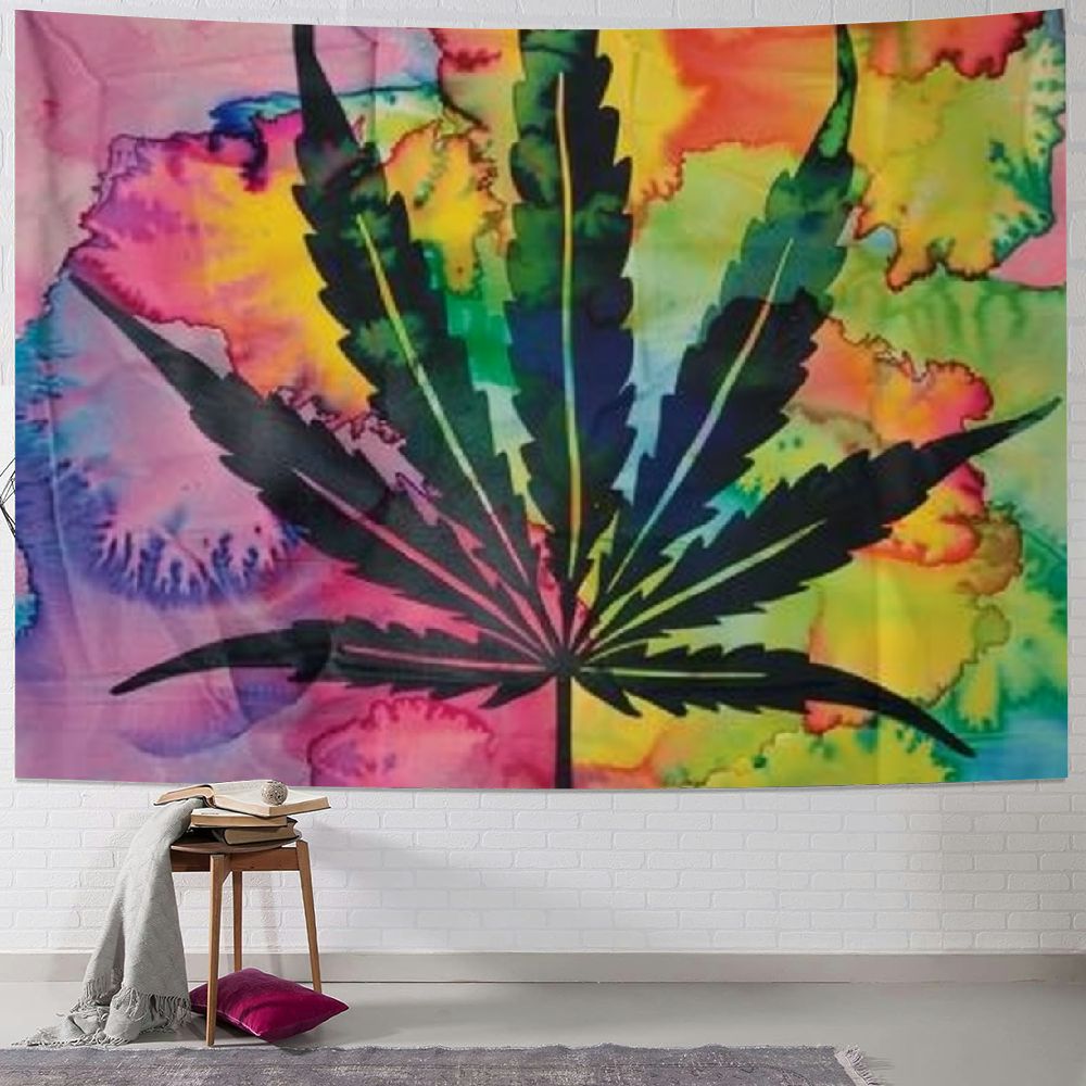 Chilfamy ICC Small Weed Tapestry Marijuana Wall Hanging leaf Poster Cannabis Hippie Decor Pot