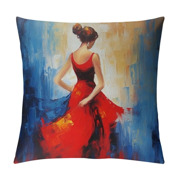 Chilfamy Impressionism Art Woman in Red and Blue Dress Pillow Covers for Couch Sofa Indoor Outdoor Pillow Case, High-Quality 1PC 20x20in
