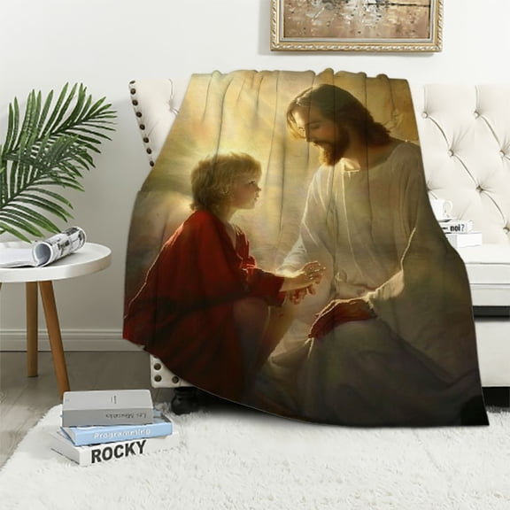 Chilfamy Jesus Christ Blanket Christian Religious Bible Verse Scripture Throw Inspirational Gifts for Women Men Warm Soft Plush Lightweight Flannel Winter Bedding Kids White