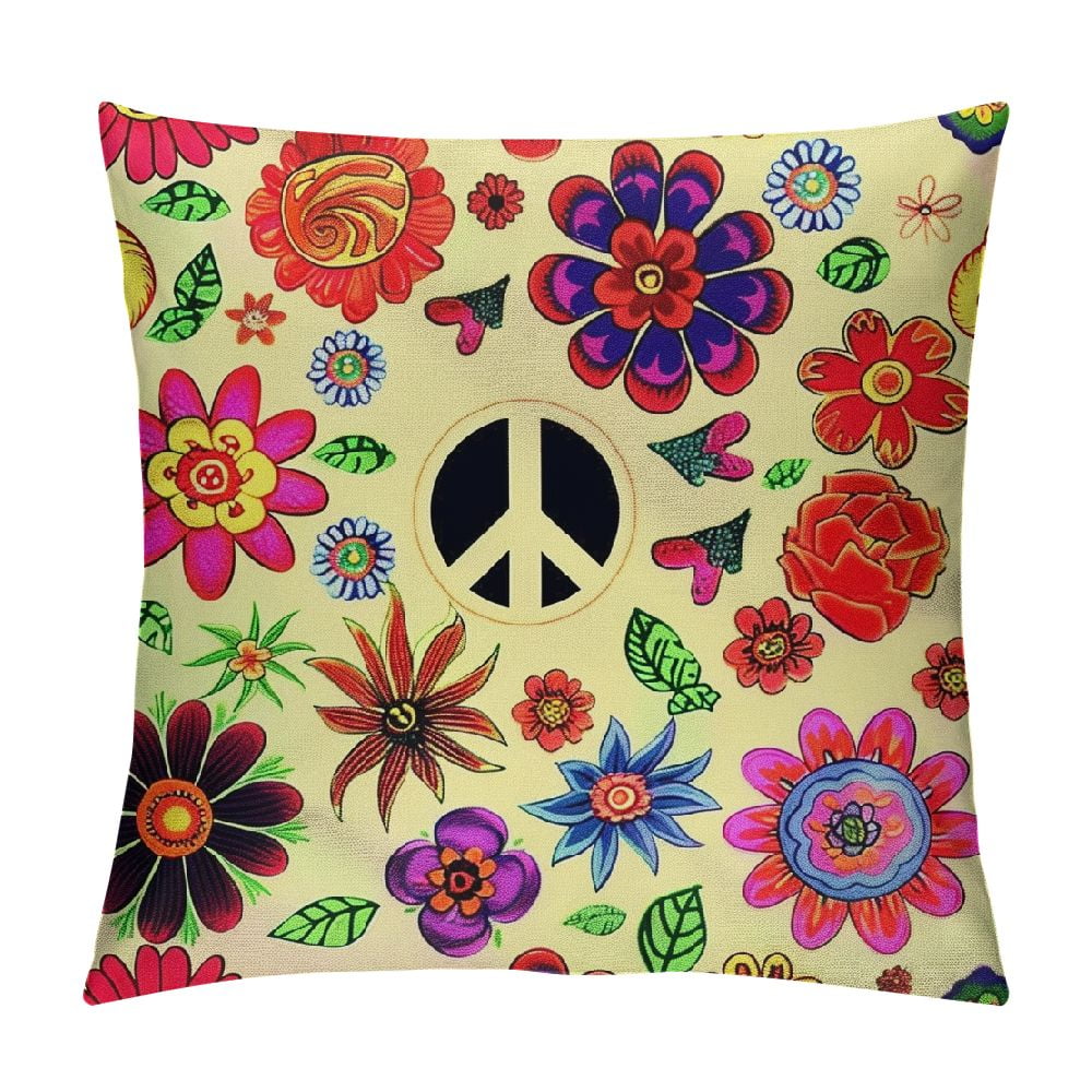 Chilfamy Kids Colorful Flowers Cute Cushion Covers Peace Symbol Throw