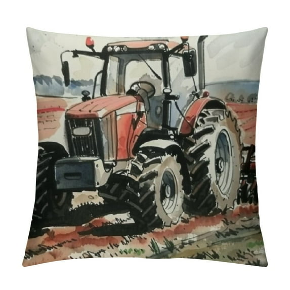 Chilfamy Kids Excavator Decorative Pillow Cover, Retro Truck Pillow Cover for Bedroom Living Room, Tractor Machinery Construction Vehicle Cushion Cover, Crane Digger Mixer Throw Pillow Cover White