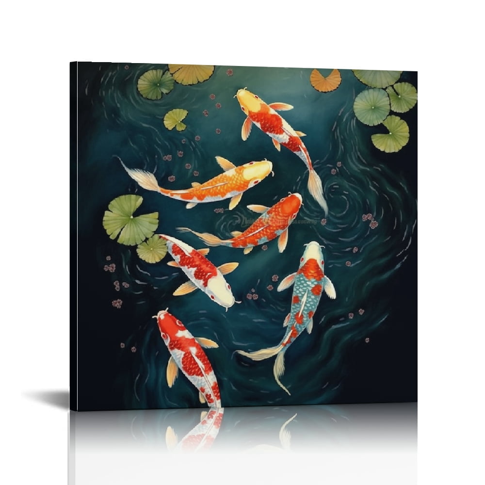 Chilfamy Koi Fish Water Lily Modern Canvas Print Ready To Hang Art ...