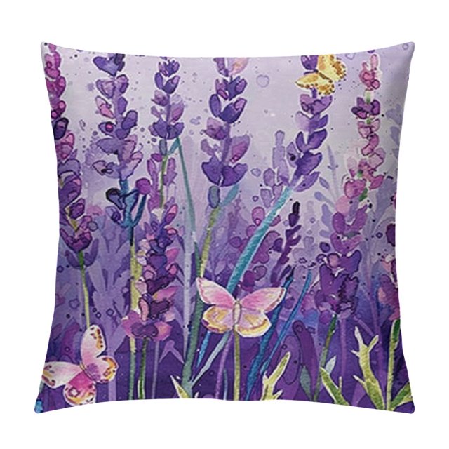 Chilfamy Lavender Flowers Butterfly Print Pillow Covers for Couch High