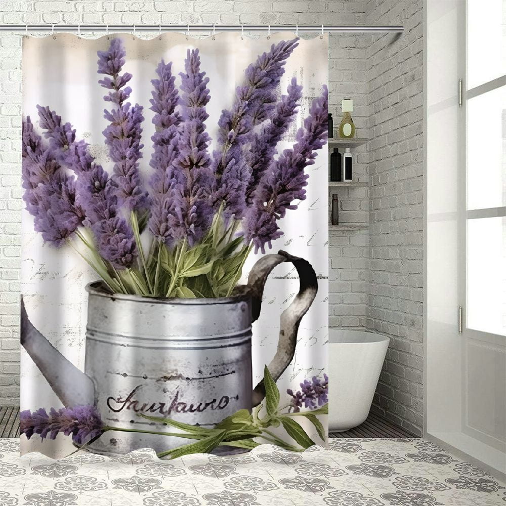 Chilfamy Lavender Shower Curtain Cloth Fabric Bathroom Decor Set with