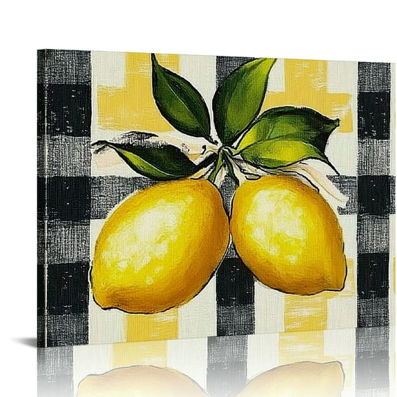 Chilfamy Lemons Print On Canvas Wall Decor for Bathroom and Bedroom, Ready To Hang Home Art Decor for Kitchen, Modern Wall Pictures 16x12in