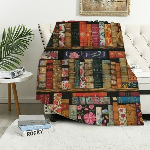 Chilfamy   Library Books Quilted Throw Blanket White