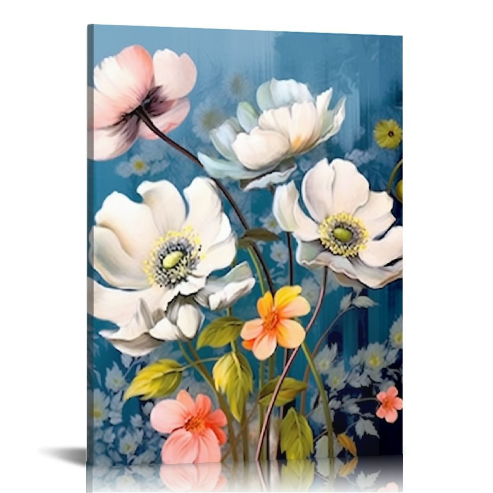 Chilfamy Lotus Flower Canvas Wall Art for Living Room White and Indigo ...