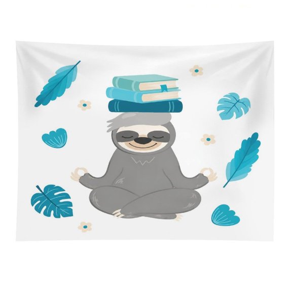 Chilfamy Meditating Sloth Books Yoga Zen Polyester Wall Tapestry Anti Wrinkle Art Hanging Decor for Bedroom Living Room Home Holiday Decoration Gift