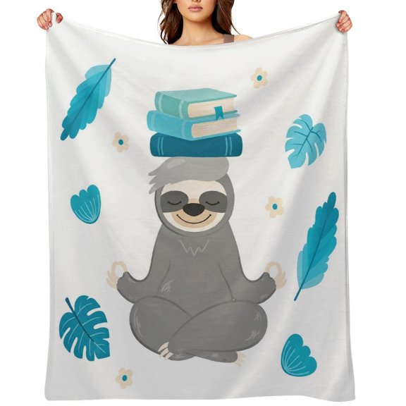 Chilfamy Meditating Sloth Books Yoga Zen Soft Flannel Throw Blanket, Lightweight Fuzzy Warm Cozy Blanket for Couch Bed Home Travel Decor