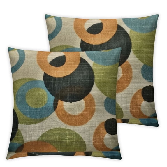 Chilfamy Mid Century Circle Pattern Throw Pillow Cover Repeat Colorful Retro Warm Ring Circle Yellow Background Pillow Case Decorative Men Women Boy Girl Room Cushion Cover for Home Couch Bed White