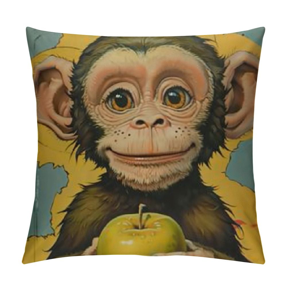 Chilfamy Monkey Apple Banana Modern Rustic Decorative Couch Pillow