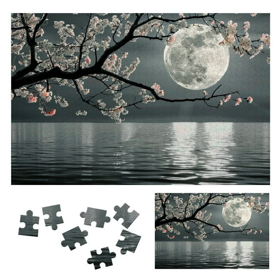 Chilfamy Moon Water Tree Branch Wooden Jigsaw Puzzle Fun Game for Adults - Impossible Puzzle Gift for Family Friends 1000 PCS