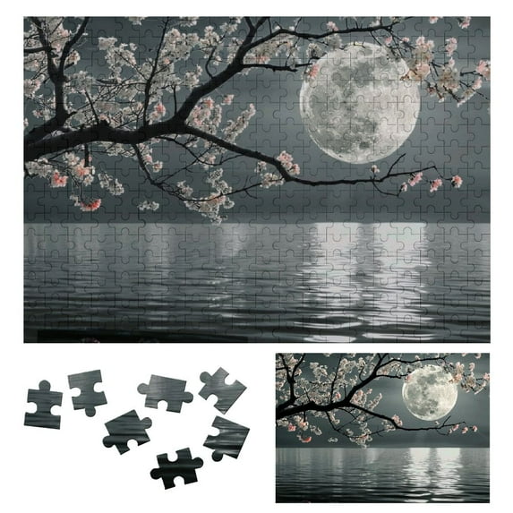 Chilfamy Moon Water Tree Branch Wooden Jigsaw Puzzle Fun Game for Adults - Impossible Puzzle Gift for Family Friends 300 PCS