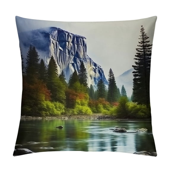 Chilfamy Mountain Lake Trees Pillow Covers for Couch Sofa Indoor Outdoor Car Bedroom, Stylish Design, Wrinkle Resistant & Eco-Friendly Printing, 1PC Pack 12x12in