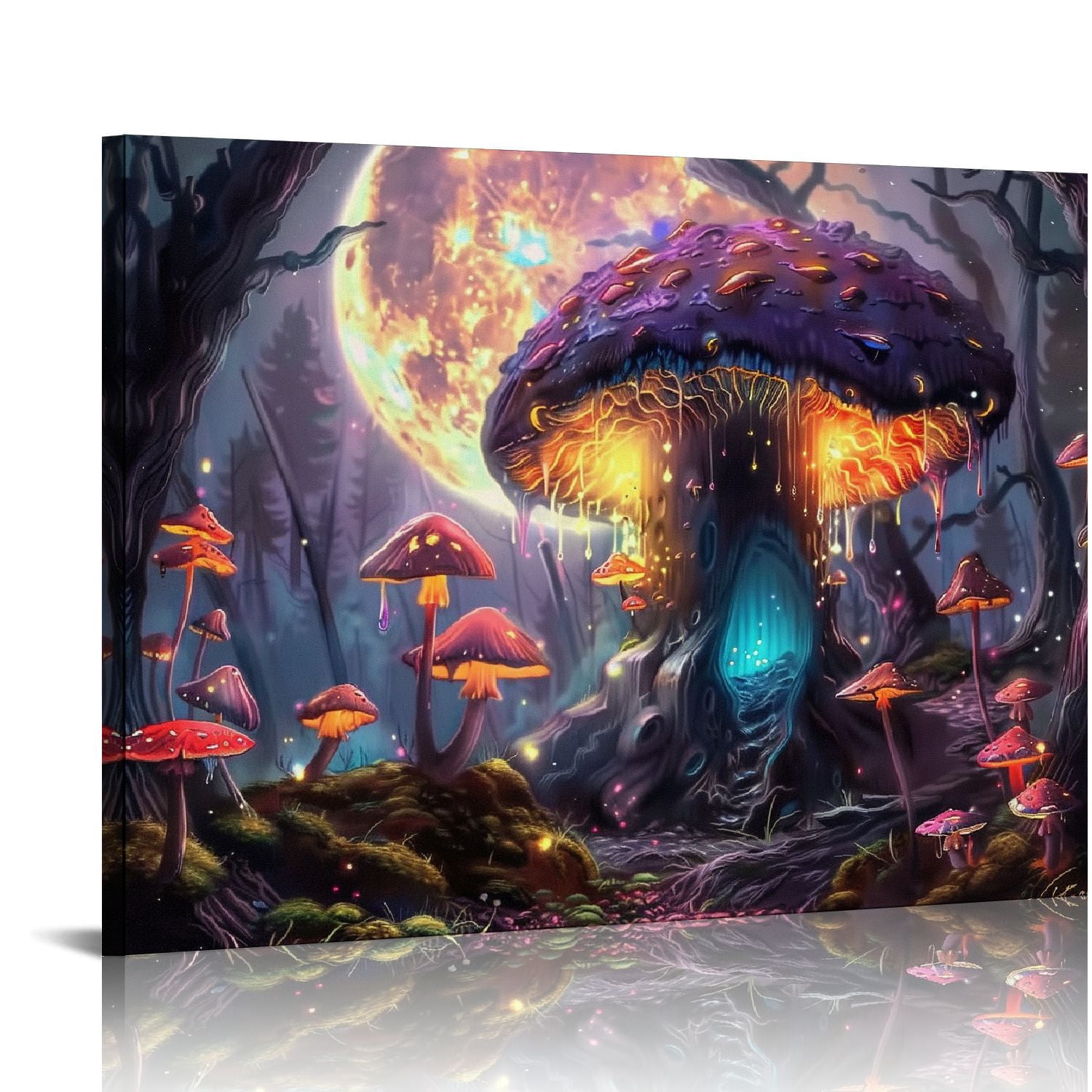 Chilfamy Mushroom Forest Full Moon Fantasy Artwork Canvas Wall Art ...