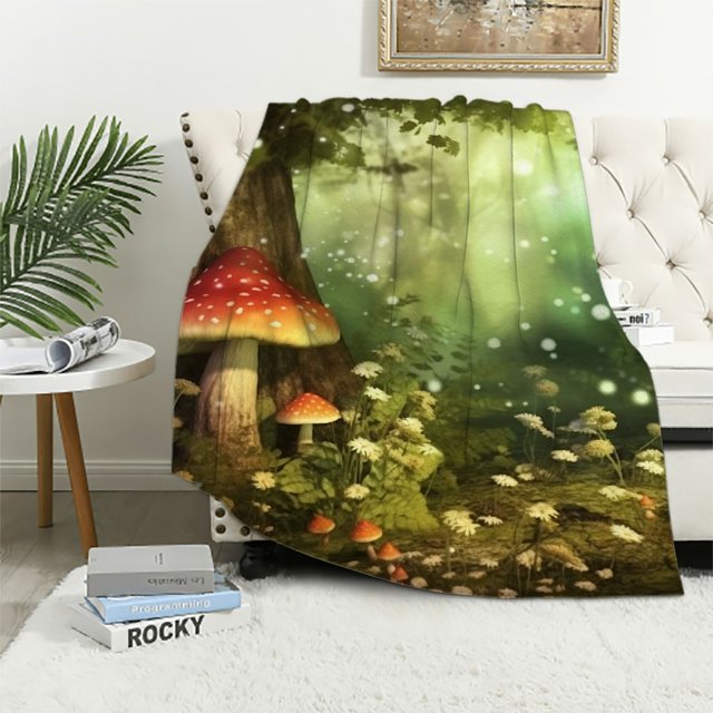 Chilfamy Mushrooms Flowers Flannel Throw Blanket Lightweight Decor All