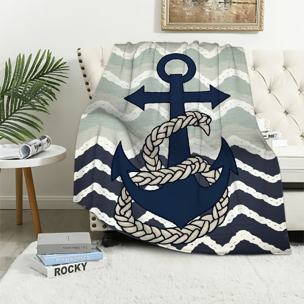 Chilfamy Nautical Anchor Blanket Gifts for Boys Men, Gray and White