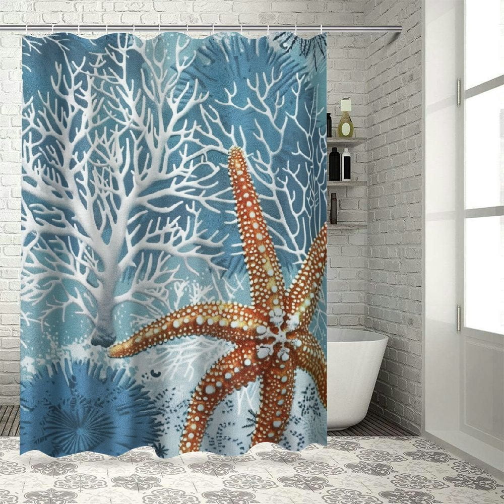Chilfamy Nautical Coastal Beach Shower Curtain, Blue Tropical Ocean ...