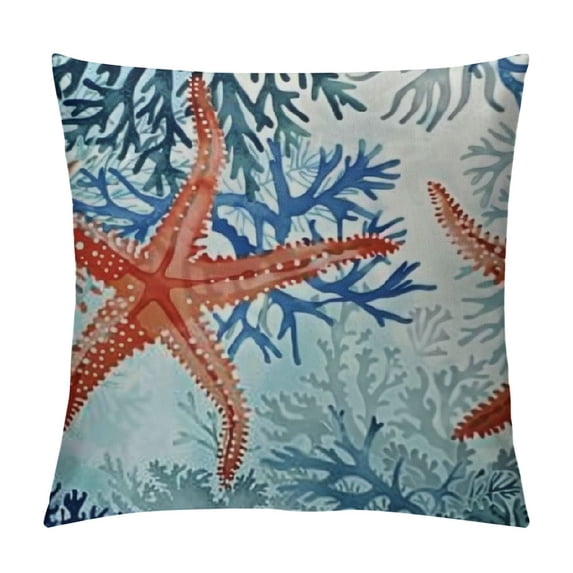 Chilfamy Nautical Coastal Throw Pillow Covers Summer Ocean Themed Seashell Coral Starfish Pillow Cases Soft Square Cushion Covers for Home Couch Sofa Patio Bedroom White