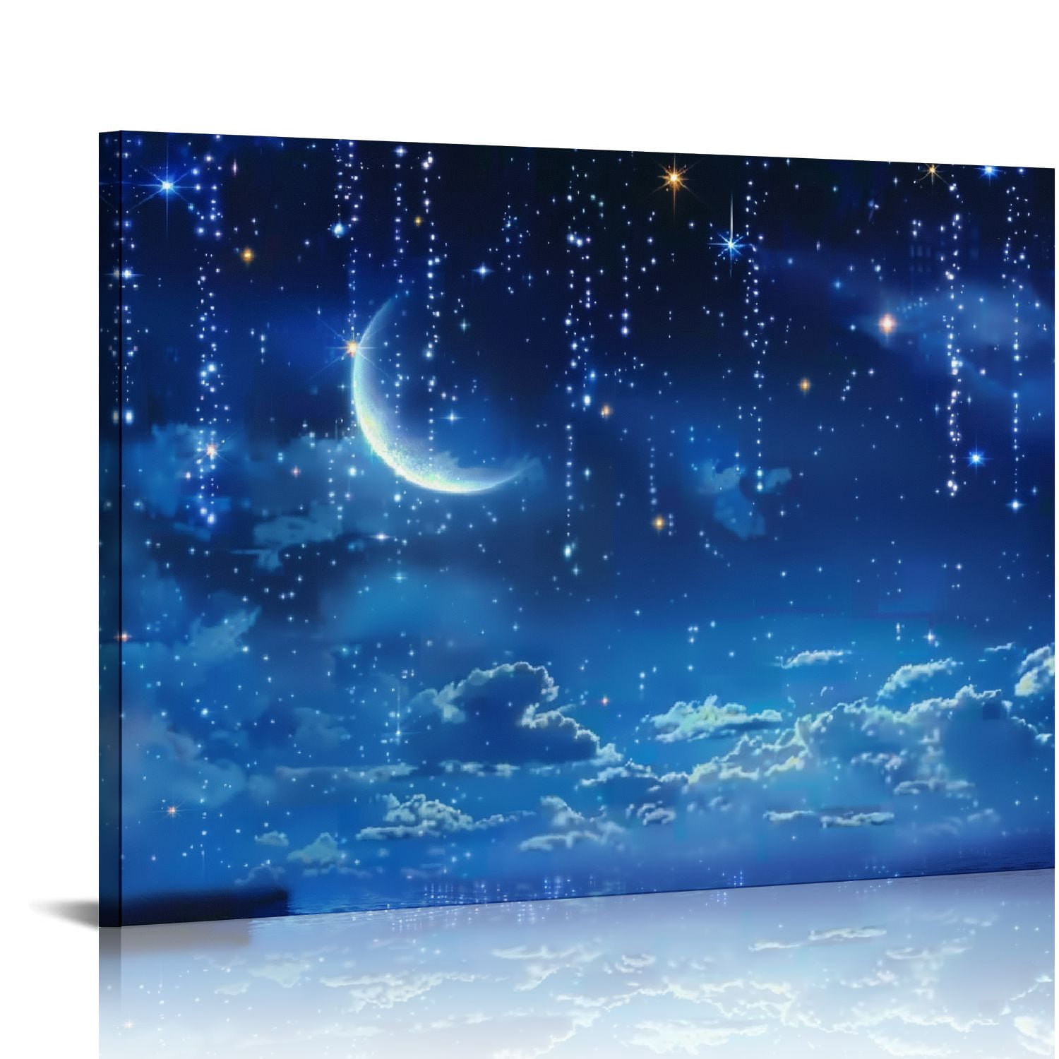 Chilfamy Night Sky Stars Crescent Moon Canvas Wall Decor for Bathroom ...