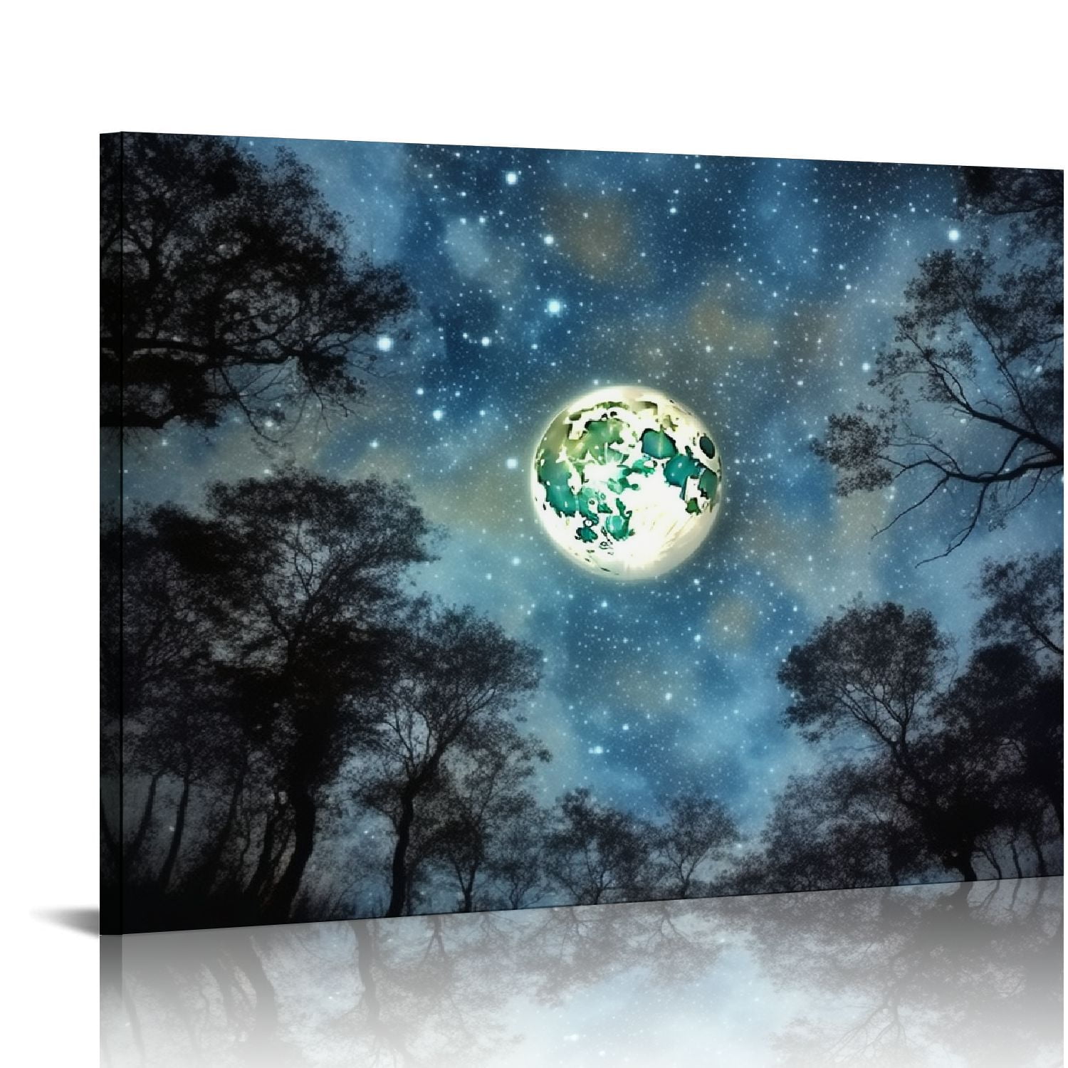 Chilfamy Night Sky Stars Full Moon Wall Decor Canvas Art Ready To Hang ...