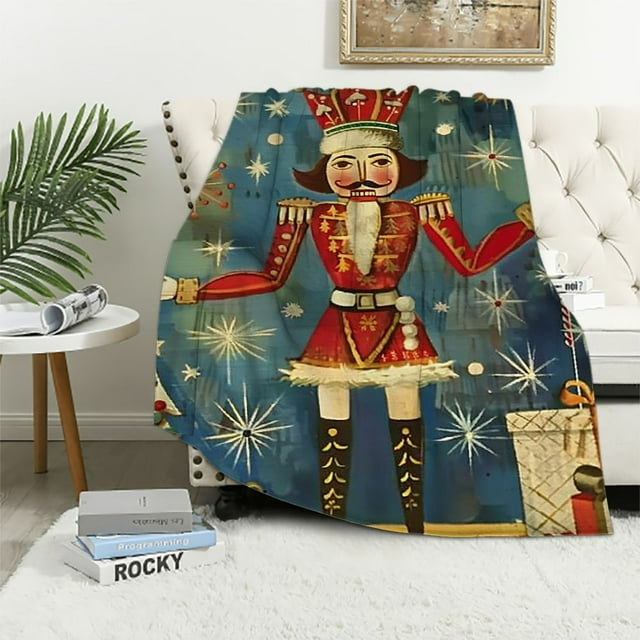 Chilfamy Nutcracker Christmas Tree Folk Art Flannel Throw Blanket for