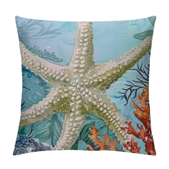 Chilfamy  Ocean Beach Throw Pillow Covers Seahorse Turtle Starfish Coastal Outdoor Decorative Pillows Cushion Cases for Couch Sofa Bed Home Decor White