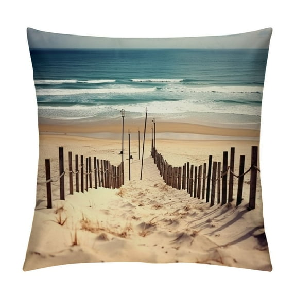 Chilfamy Ocean Sandy Beach Fashion Style Dirt-Resistant Throw Pillow Covers for Couch Sofa Bed Living Room Bedroom Aesthetic Decorative 1PC Summer Design 22x22in