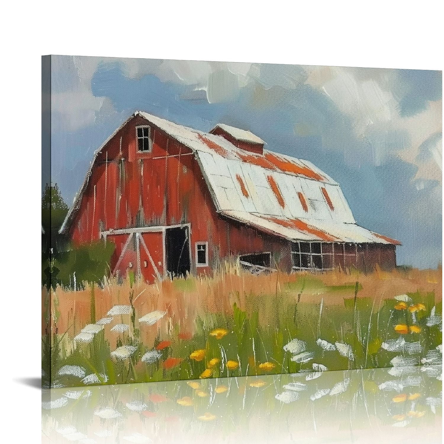 Chilfamy Old Red Barn Canvas Wall Art Farmhouse Landscape Painting ...