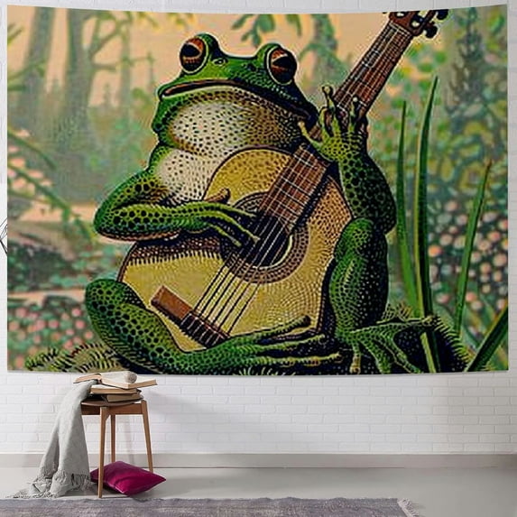 Chilfamy Orange Frog Tapestry Vintage Boho Wall Decor Hanging with Playing Banjo Wall Aesthetic Tapestry for Bedroom Living Room Dorm Vintage Boho Wall Decor Orange Frog Tapestry Hanging 40x60inch