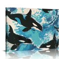 thumbnail image 1 of Chilfamy Orca Whales Ocean Waves Canvas Wall Art Print Home Decor for Living Room Bedroom Office Wall Decor, Inspirational Artwork for Kitchen, Stylish Wall Pictures, 2 Sizes Available 20x16in, 1 of 6
