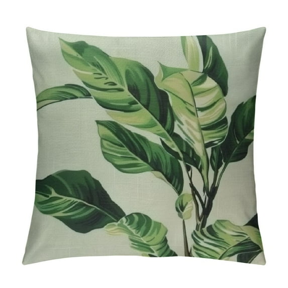Chilfamy Palm Leaf Pillow Decorative Leaf Throw Pillow Cover Tropical Jungle Banana Leaves Pillow Case Canvas Square Cushion Cover Happy Father's Day Sofa Bed Green White