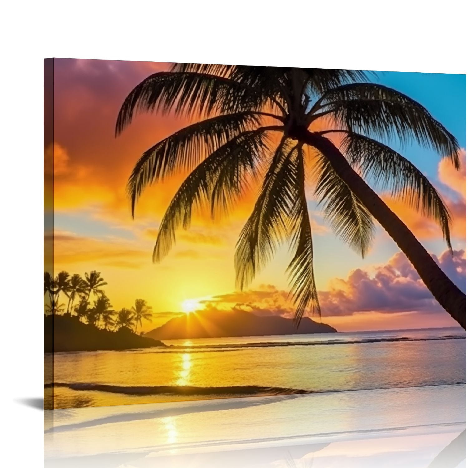 Chilfamy Palm Tree Beach Sunset Canvas Print Wall Art Decor Ready To ...