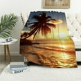 thumbnail image 1 of Chilfamy Palm Tree Beach Sunset Flannel Throw Blanket Lightweight for All Seasons - Bed Couch Sofa Chair Decorative Blanket 40x50in, 1 of 6