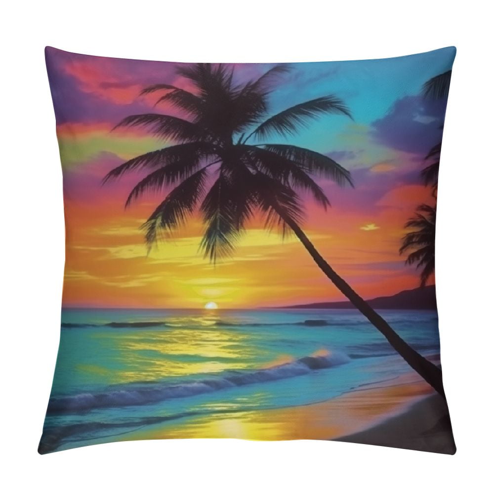 Chilfamy Palm Tree Sunset Beach Fashion Style DirtResistant Throw