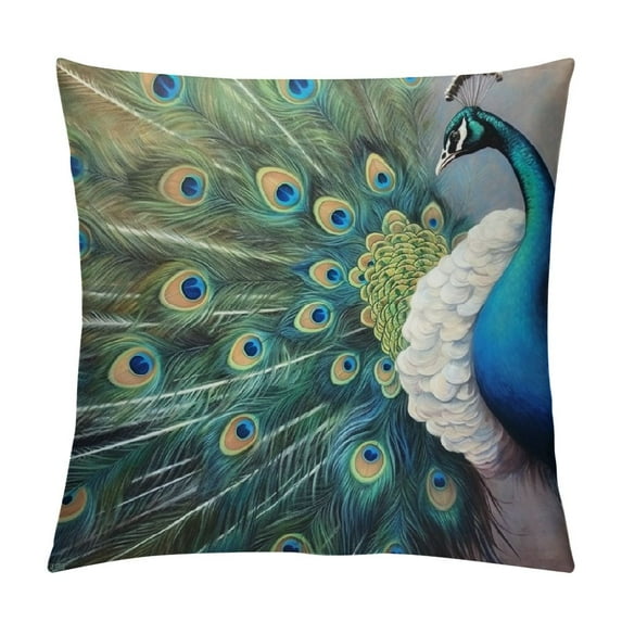 Chilfamy Peacock Feathers Fashion Style Dirt-Resistant Throw Pillow Covers for Couch Sofa Bed Living Room Bedroom Short Plush Aesthetic Decorative 1PC 22x22in