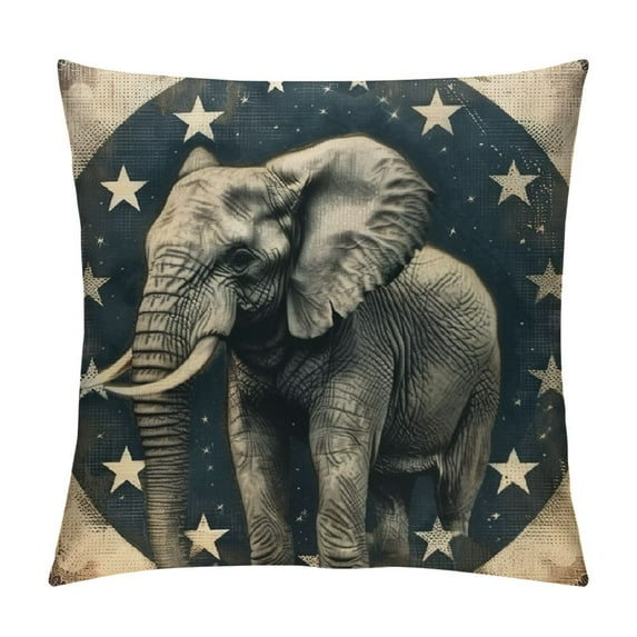 Chilfamy Pillow Case Vintage Elephant on Stars Printed Pillow Cover Elephant Themed Decorative Throw Pillows Decorative Outdoor Pillow Case for Couch Bed Car Cutton Cushion Cases White