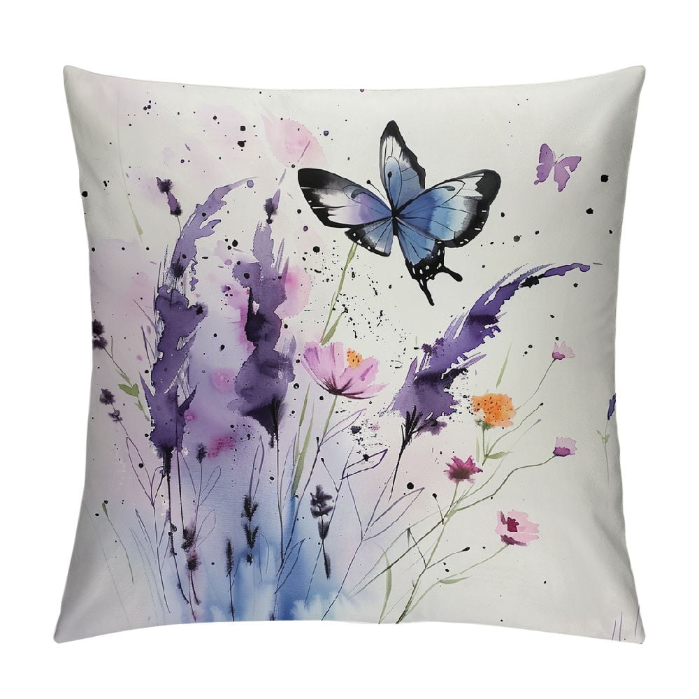 Chilfamy Pillowcase Lavender Pillow Covers Butterfly with Purple Flower Throw Pillows, Elegant