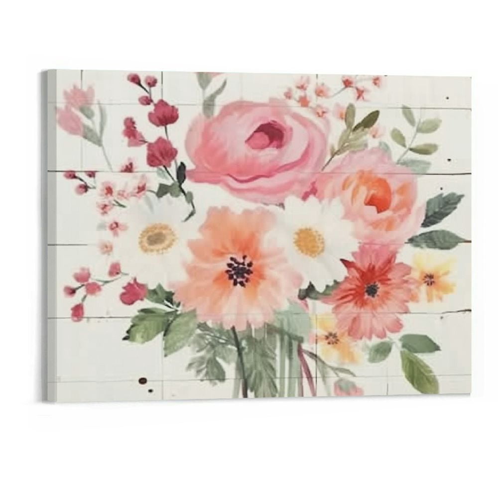 Chilfamy Pink Flower Canvas Wall Art Picture 20x16in for Living Room ...