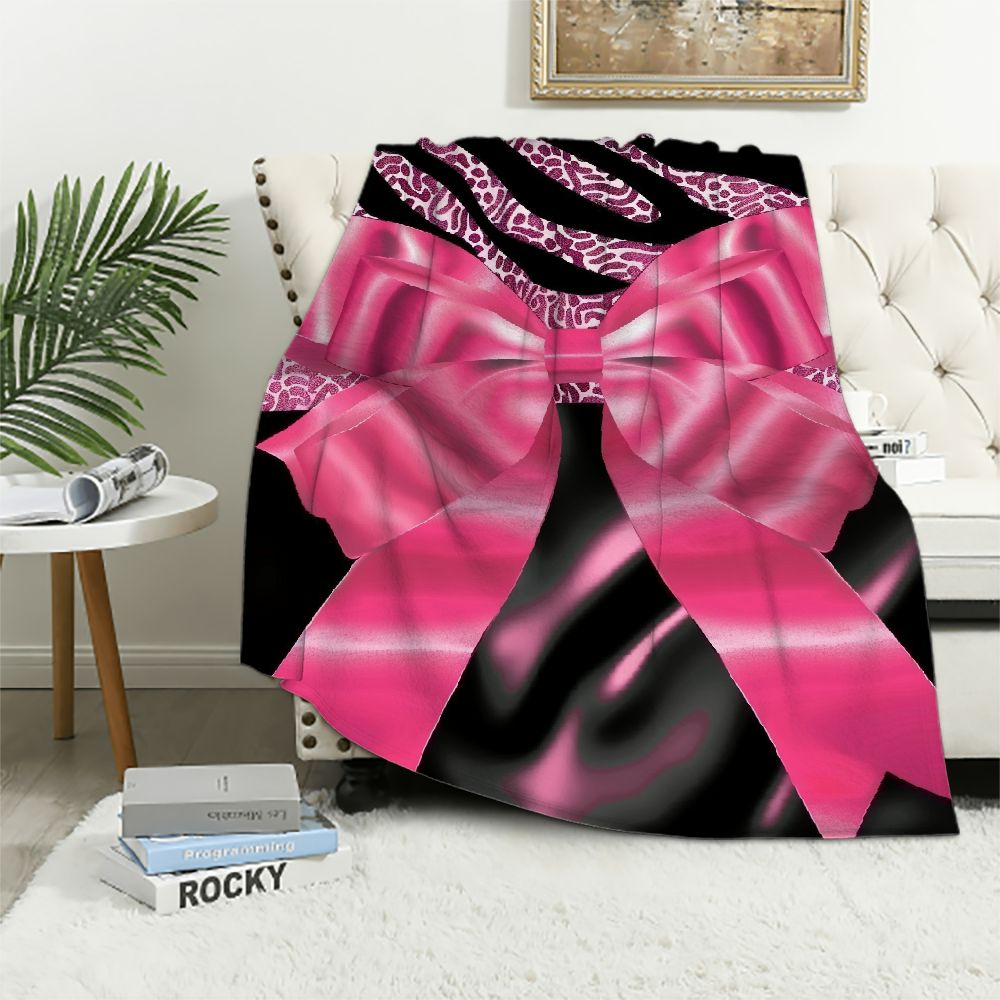 Chilfamy Pink Glitter Print Blanket for Bed Sofa Couch Pink Bowknot