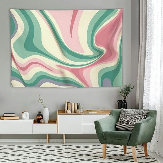 Chilfamy Pink Tapestry Wall Hanging, Aesthetic Bedroom Wall Decor Tapestries Abstract Swirl Simple Music Posters Wall Art Tapestry for University 60x40 Inch