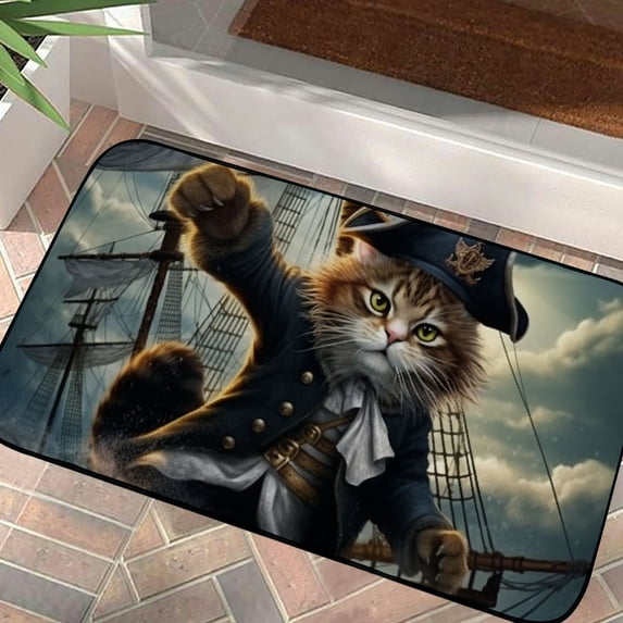 Chilfamy Pirate Ship Square Front Door Mat Outdoor Entrance for Home Entrance Outside Entry, Burlap Felt with Anti-Slip Recycled Rubber, UV and Stain Resistant, 19.68x39.37in 19.68*39.37 in