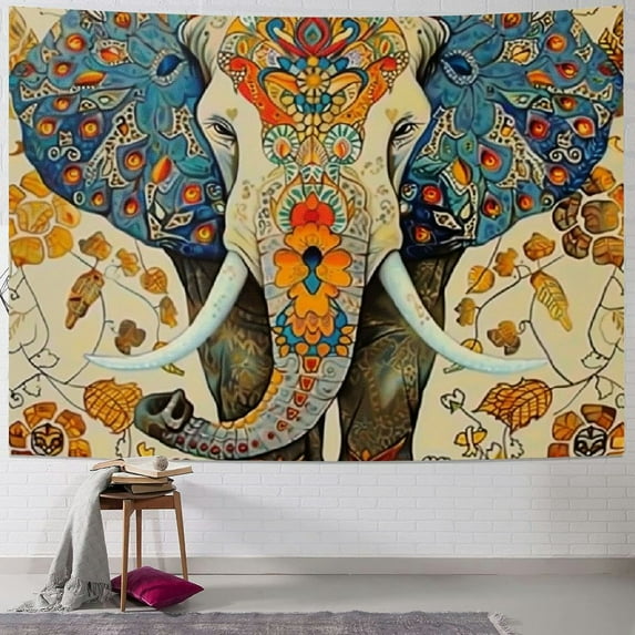 Chilfamy Psychedelic Elephant Tapestry Wall Hanging,Bohemian Tapestry Indian Tapestry Wall Hanging, Colorful Diamond Elephant Tapestry for Bedroom Living Room Dorm Room Wall Decor Painting