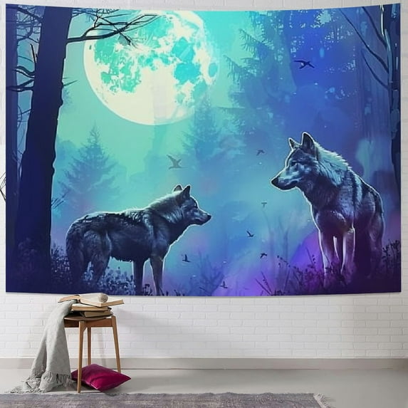 Chilfamy Psychedelic Wolf Tapestry Predator Wolves Howling on Mountain Tapestry Wall Hanging Full Moon in Galaxy Starry Sky Tapestry for Boys Men Bedroom Living Room Dorm Decor Painting