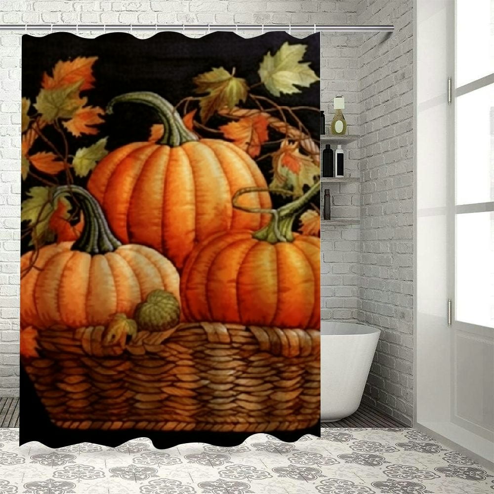Chilfamy Pumpkins Leaves Basket Shower Curtain for Bathroom Decoration
