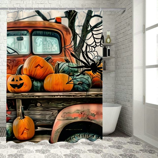 Chilfamy Pumpkins Spider  Shower Curtain for Bathroom Decoration