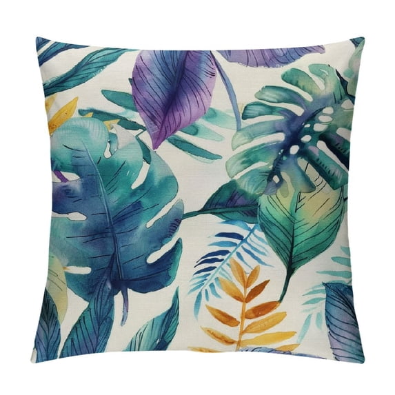Chilfamy Purple Blue Palm Leaf Pillow Covers Tropical Leaf Summer Decorative Throw Pillow Covers Outdoor Botanical Farmhouse Cushion Case for Home Couch Sofa 20x20in